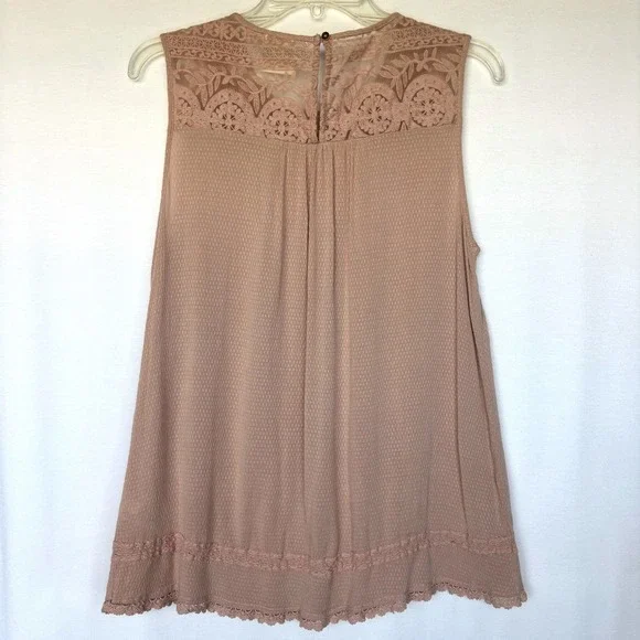 Knox Rose Womens M Dusty Rose Ruffle Lace Trim Sleeveless Top Boho Cottagecore - Picture 7 of 7